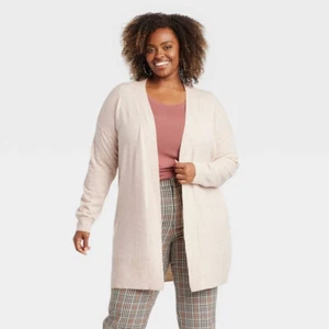 Ava & Viv Women's Long Layering Open Front Cardigan Cream Oatmeal 1X NWT - Picture 1 of 2