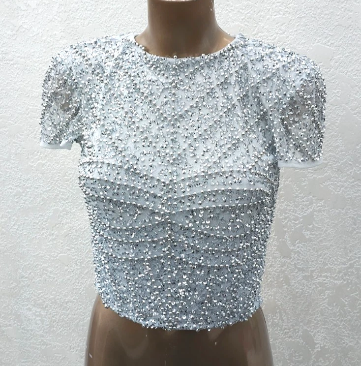 Coast Silver All Over Sequin Embellished Top Blouse Size 10 Xmas Party - Image 1 of 4