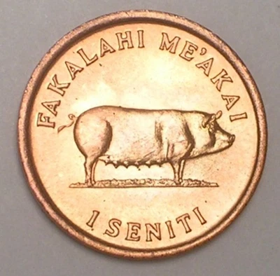 1975 Tonga Tongan One 1 Seniti Corn Sow Pig FAO Coin XF+  - Image 1 of 2