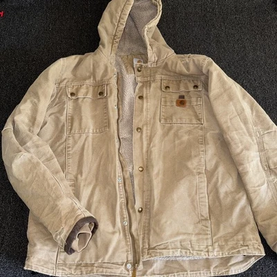 Vtg Carharrt Jacket Size Xl Tall Sherpa Lined Distressed Y2K Trucker Retro Hood  - Image 1 of 4