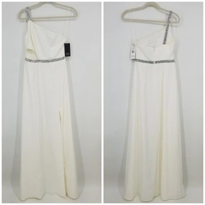 Aidan Mattox одно плечо вечернее платье 4 бисером украшенный официальный макси крем - Изображение 1 из 4