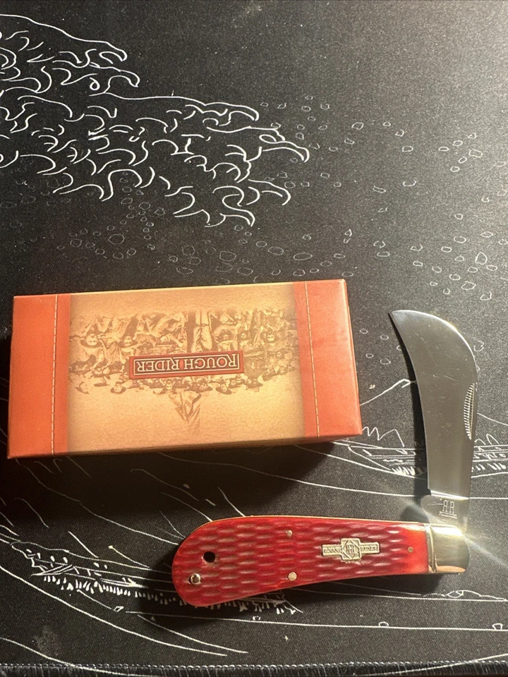 Rough Rider Red Jigged Bone Hawkbill Folder Folding Pocket Knife RR305