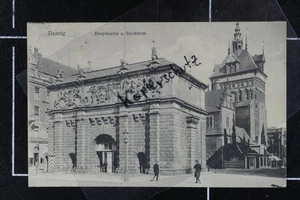 AK Danzig Gdansk Pommern 1924 Stadtpost 10 Pf.  Hauptwache Stockturm belebt - Bild 1 von 2