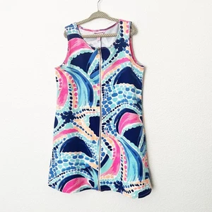 Lilly Pulitzer Sz Large L Camryn Ocean Jewels Sleeveless Blue Pink Zip Up Dress - Picture 1 of 10