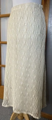 70s Cal Style Crochet Midi Skirt Women’s L Ivory Pull On Boho Classic USA Made - Image 1 of 4
