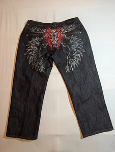 Imperious Delf Trading Jeans Herren W40XL32 Baggy Wide Leg bestickt Denim schwarz - Bild 1 von 11