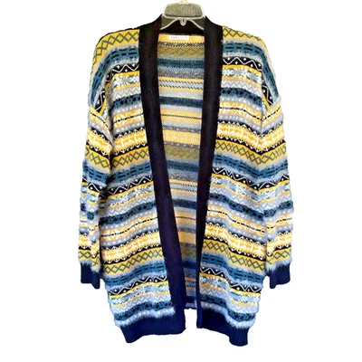 Cárdigan Mujer Pequeño Mediano Suéter Largo Azul Amarillo Rayas Suéter Ucrania  Foto 1 de 4