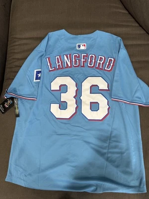 Camiseta deportiva retro azul Wyatt Langford Texas Rangers para hombre talla grande NUEVA Foto 1 de 4
