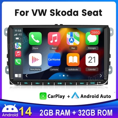 9"Für VW Golf 5 6 Polo 6R Touran Skoda Android 14 Autoradio GPS Navi Wifi MP5 BT - Bild 1 von 4