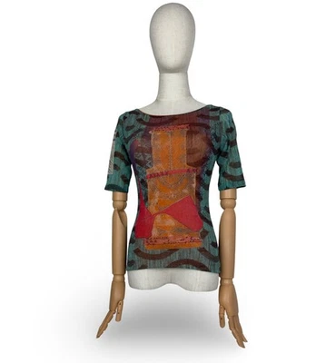 LeGatte Jeans Mesh Top Y2K Abstract Pattern Size 2 - Image 1 of 4