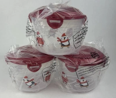 3 Lock & Lock Christmas Storage Containers 1.3 Qt Snowman Penguins Winter NEW - Image 1 of 4