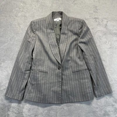 Blazer Le Suit para mujer chal-cuello chaqueta pequeña gris plata rayas para mujer 8P Foto 1 de 4