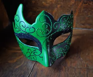 Green/Black Venetian Mask Masquerade Ball Prom Mardi Gras Halloween Cosplay - Picture 1 of 3