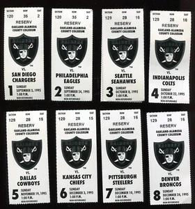 RAIDERS 1995 FOOTBALL TICKET STUBS (W953) AT THE OAKLAND-ALAMEDA COLISEUM - Picture 1 of 2
