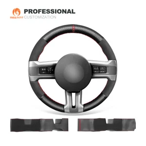 PU Carbon Fiber Synthetic Suede Steering Wheel Cover for Ford Mustang 2010-2014 - Bild 1 von 10