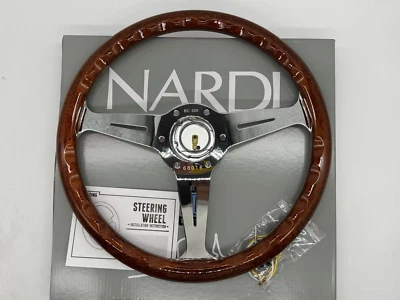 360mm NARDI Classic Mahogany Wood Steering Wheel with Silver Chrome Finish - Image 1 of 3
