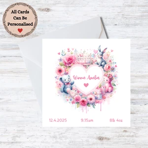 Personalised Baby Girl Birth Card -Customisable Name Date Weight Time - Picture 1 of 1