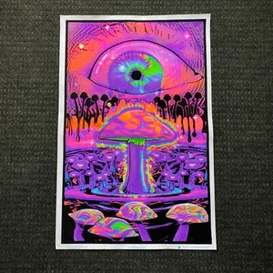 Vintage Black Light Glow Neon Poster BLP1969 Mushrooms Third Eye Purple 35 x 23 - Picture 1 of 9
