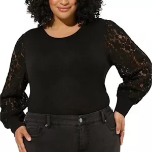 TORRID superweiches Langarm-T-Shirt Noppen Rundhalsausschnitt Spitzenärmel neu mit Etikett Größe 1X - Bild 1 von 7