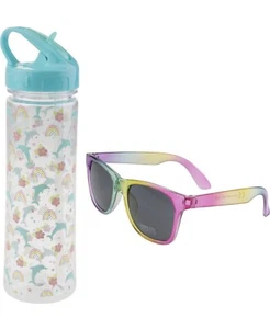 Capelli New York Water Bottle Sunglasses Set Teal Dolphins Rainbows Cottagecore - Picture 1 of 3