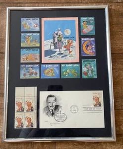 1968 Walt Disney First Day Issue Envelope Stamp Saint Lucia Mickey Space framed - Picture 1 of 5