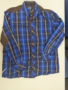Cavi Mens 3XL Blue Plaid Roll Tab Button Down Shirt Zip Pockets Western Cowboy  - Picture 1 of 14