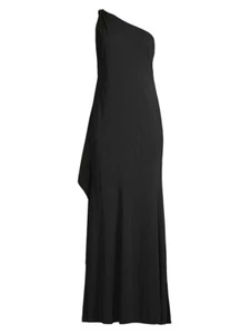 Donna Karan New York One-Shoulder Column Gown Women's 6 Black Sleeveless Zip~ - Picture 1 of 16