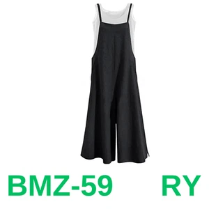 YESNO Women Casual Loose Long Bib Pants Wide Leg Jumpsuits Baggy Cotton Romper L - Picture 1 of 5