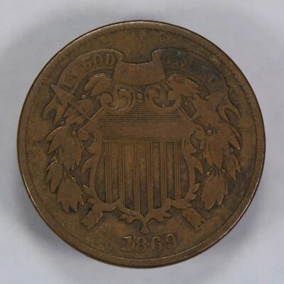 1869 2c TWO CENT PIECE, BETTER DATE FINE+ COIN LOT#T674 - Image 1 of 2