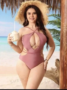SHEIN One Piece Plus Size 3X monokini cut out one piece Swim Suit strappy back - Picture 1 of 6