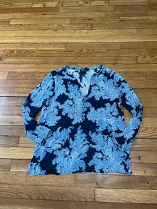 Blusa donna blu floreale manica lunga scollo a V Lucky Brand taglia small - Foto 1 di 3