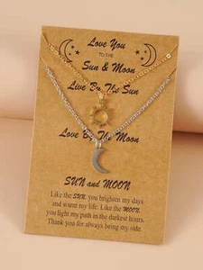 2pcs Couple Sun & Moon Charm Necklace for Couples Friendship Necklace Creative - Picture 1 of 6