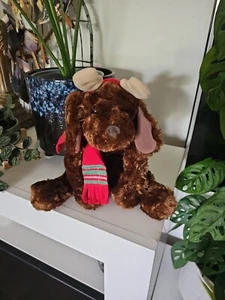 Hallmark Chocolate Lab Puppy Dog Christmas Holiday Reindeer 11" Plush Scarf NWT - Picture 1 of 4