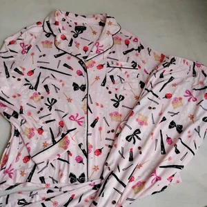 Kate Spade Pajama Set XL Glam Bow Make Up Jersey Stretch Comfort Lounge Sleep - Picture 1 of 16