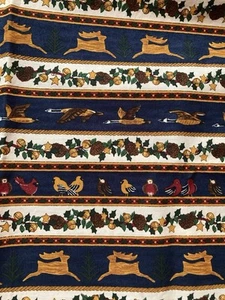 Woodland Christmas Green Cream Stripe Deer Bells Birds Moda Fabric 17"x44"W - Picture 1 of 3