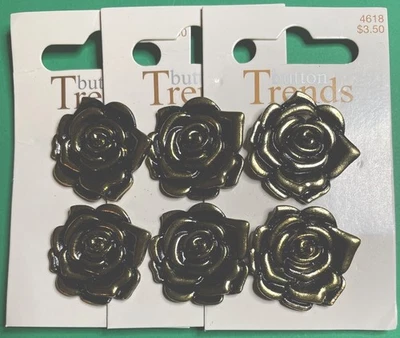 (6) BLUMENTHAL LANSING 1" BOTANICAL ROSE FLORAL GOLD METAL BUTTONS 3-CARD LOT-B1 - Image 1 of 3