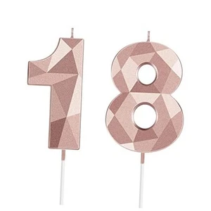 18th Birthday Candles, Rose Gold 3D Diamond Shape Number 18 Candles Happy - Picture 1 of 8