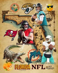 2025 Florida NFL TEAMS Map 16x20 Unframed Art Print - Picture 1 of 5