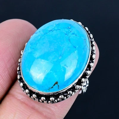 Anillo Hecho a Mano Turquesa Tibetana Chapado en Plata 925 de EE. UU. Talla 6.5 Foto 1 de 3