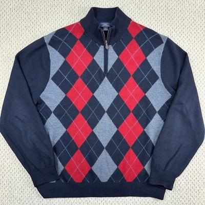 Suéter Brooks Brothers Para Hombres 2XL Azul Marino Argyle 1/4 Cremallera Lana Merino Pullover Foto 1 de 4