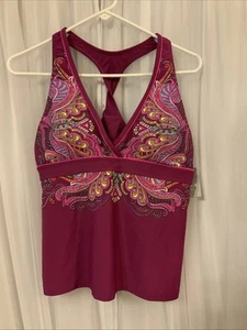 Athleta Tank Top Women’s XL Maroon & Pink Paisley Design- NWT - Picture 1 of 11