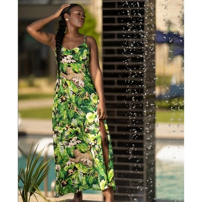 Vestido maxi White House Black Market tamanho 6 verde estampa selva resort tropical - Imagem 1 de 4