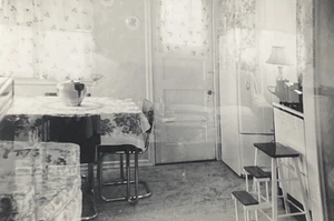 1950s Double Exposure Kitchen & Ghostly Living Room Fridge Couch Old Photo P4s21 - Picture 1 of 22