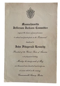 1961 Vintage JOHN F KENNEDY Birthday Invitation MASS. JEFFERSON JACKSON COMMITEE - Picture 1 of 3