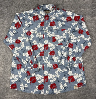 Ariat x Western Aloha Shirt Mens XL Blue Multi Floral Longhorn Print Stretch - Image 1 of 4