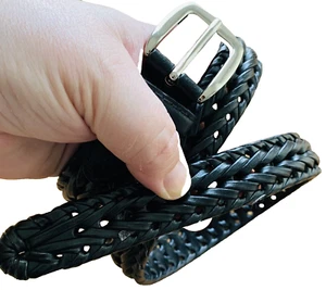 Dickies YOUNG MENS/BOYS BLACK LEATHER BELT 26-28 Braided - Picture 1 of 5