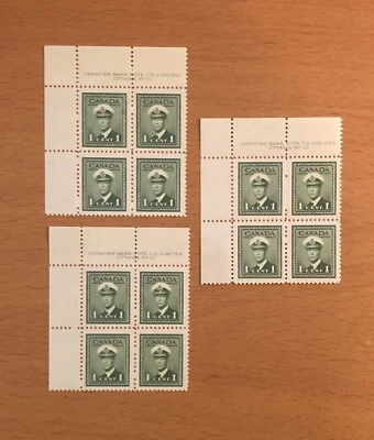 Stamps Canada Sc249 1c green KGVI Plate 30 UL MNH x 3 ,see detail. - Image 1 of 4