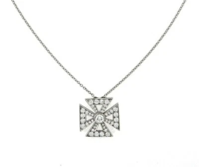 Tiffany & Co. Maltese Diamond Cross Necklace Pendant Platinum 16 inch - Image 1 of 3