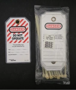Blocco di sicurezza 12 etichette inglese 497A Master Lock confezione da 12 PERICOLO NON FUNZIONANTE - Foto 1 di 5