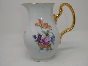 VINTAGE BERNADOTTE PORCELAINE FINE DE BOHEME FLORAL GOLD HANDLE PITCHER CZECH - Picture 1 of 8
